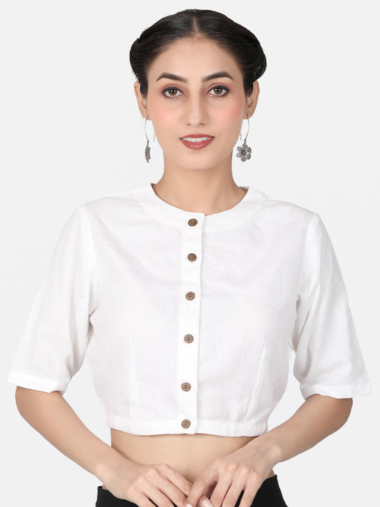 White solid Cotton Ready To Wear Saree Blouse