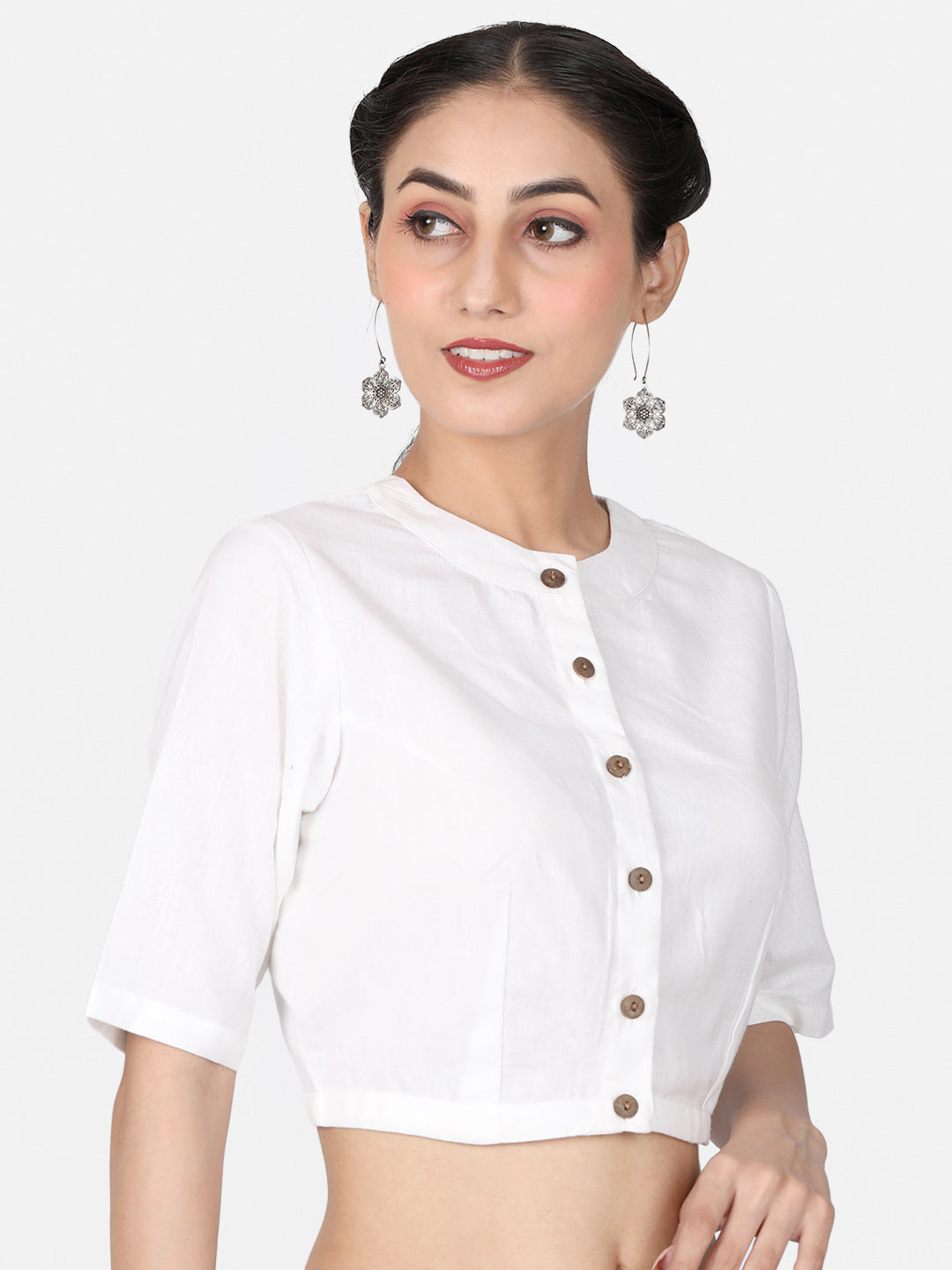 White solid Cotton Ready To Wear Saree Blouse