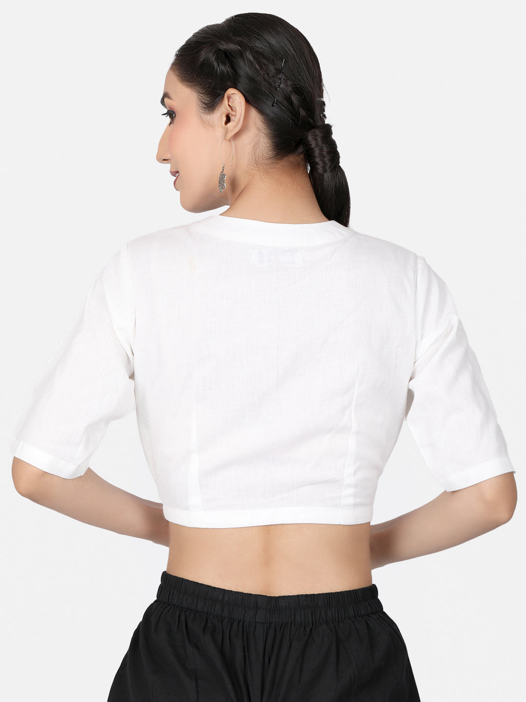 White solid Cotton Ready To Wear Saree Blouse