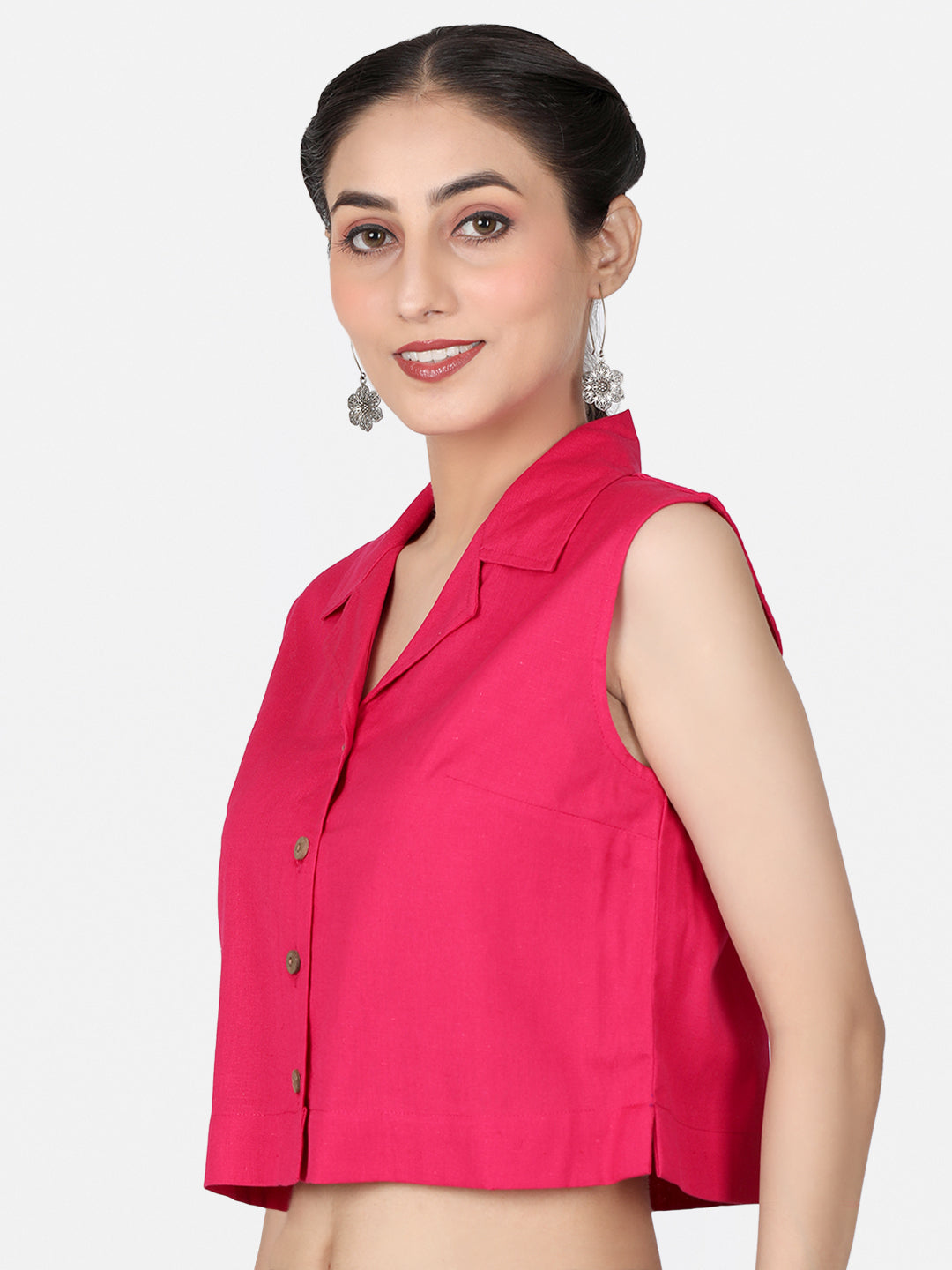 Pink Solid Cotton Ready To Wear Saree Blouse