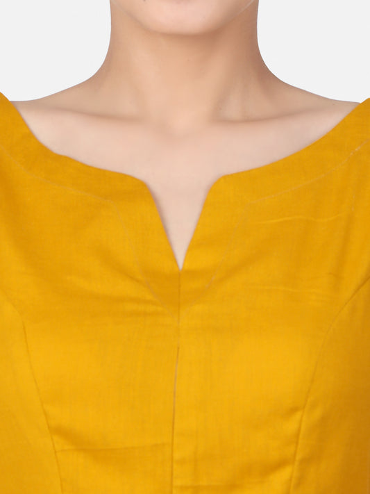 Mustard Solid Cotton Ready To Wear Saree Blouse