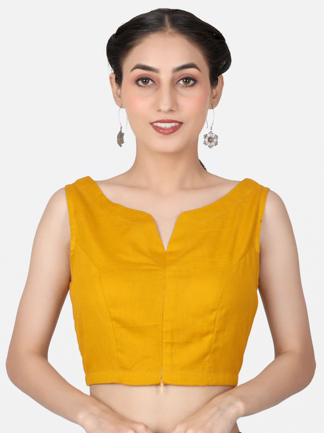 Mustard Solid Cotton Ready To Wear Saree Blouse