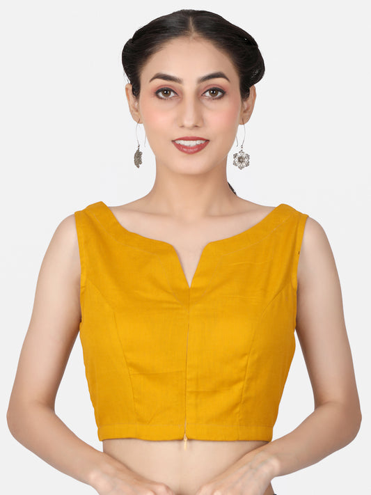 Mustard Solid Cotton Ready To Wear Saree Blouse