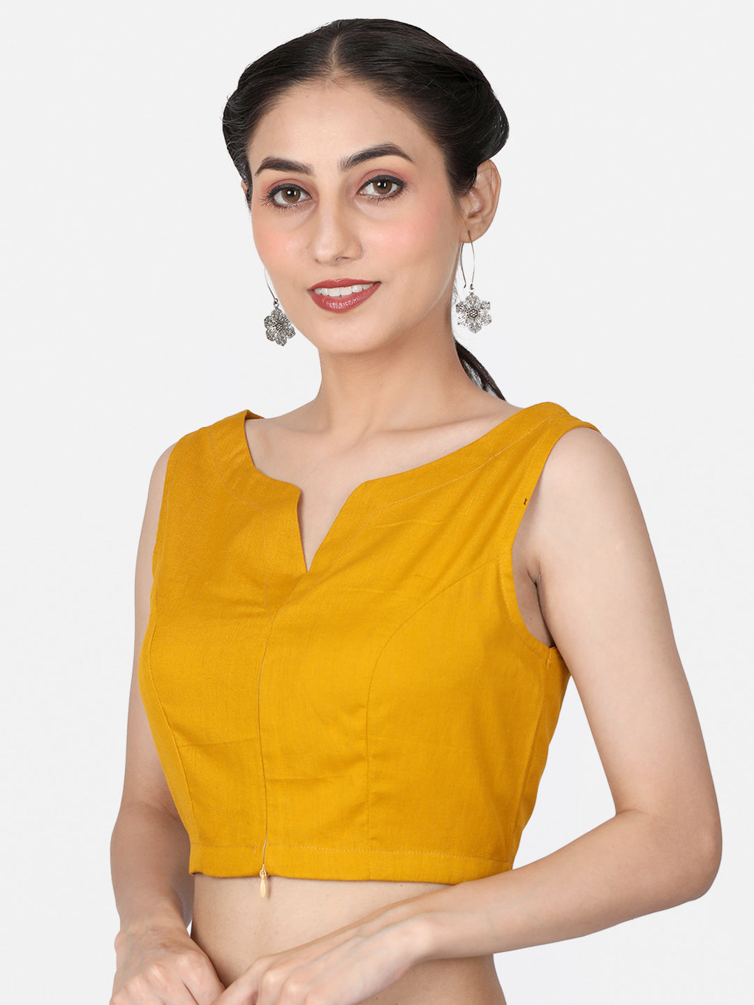 Mustard Solid Cotton Ready To Wear Saree Blouse
