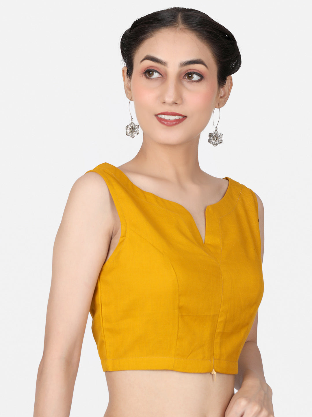 Mustard Solid Cotton Ready To Wear Saree Blouse