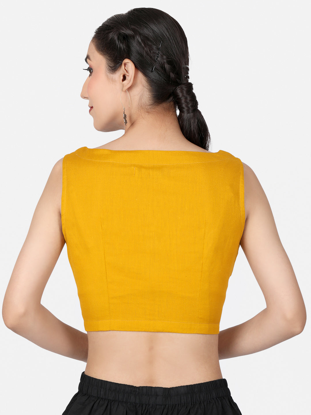 Mustard Solid Cotton Ready To Wear Saree Blouse