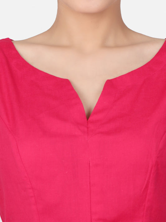 Pink Solid Cotton Ready To Wear Saree Blouse