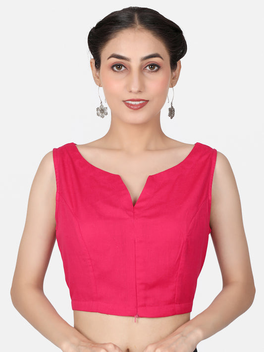 Pink Solid Cotton Ready To Wear Saree Blouse