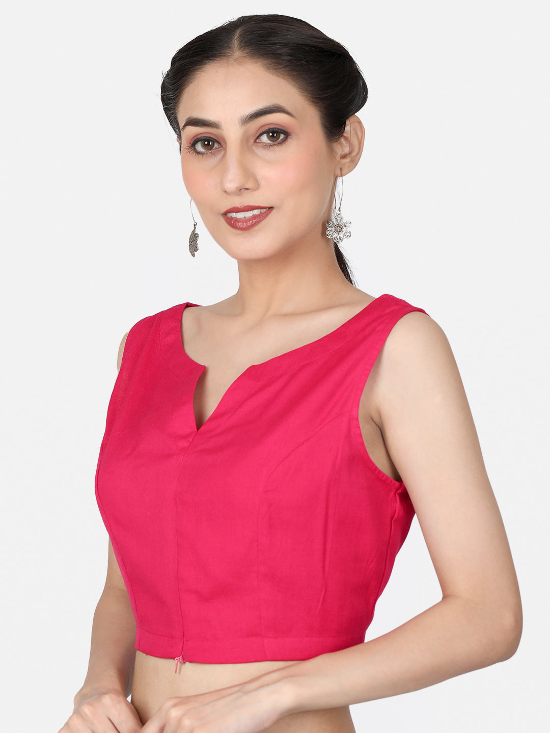 Pink Solid Cotton Ready To Wear Saree Blouse