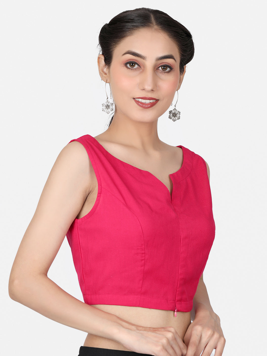 Pink Solid Cotton Ready To Wear Saree Blouse