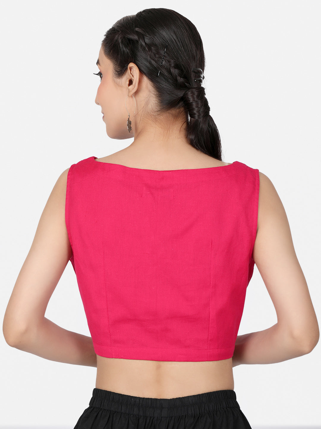 Pink Solid Cotton Ready To Wear Saree Blouse