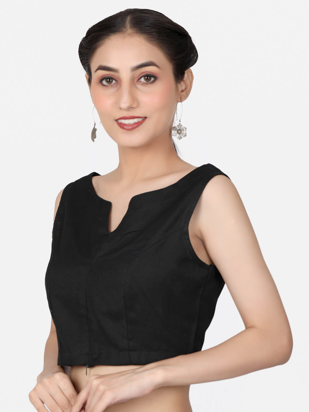 Women  Black Solid  Cotton Ready To Wear Non Padded Saree Blouse