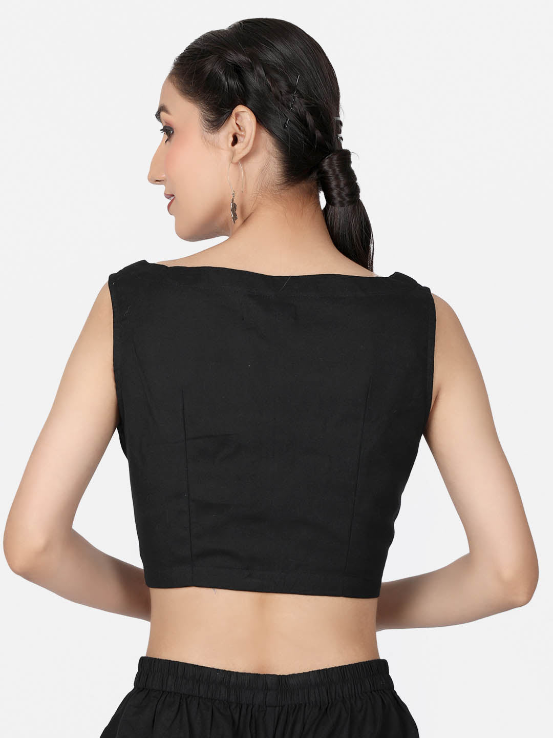 Women  Black Solid  Cotton Ready To Wear Non Padded Saree Blouse