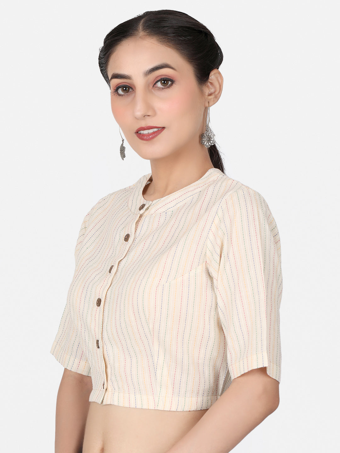 Off White Woven Design Cotton Saree Blouse