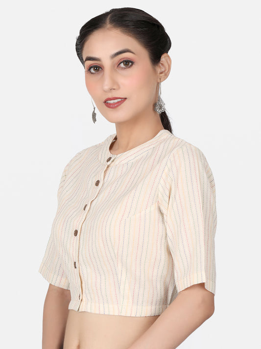 Off White Woven Design Cotton Saree Blouse