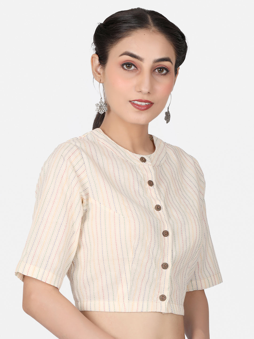 Off White Woven Design Cotton Saree Blouse