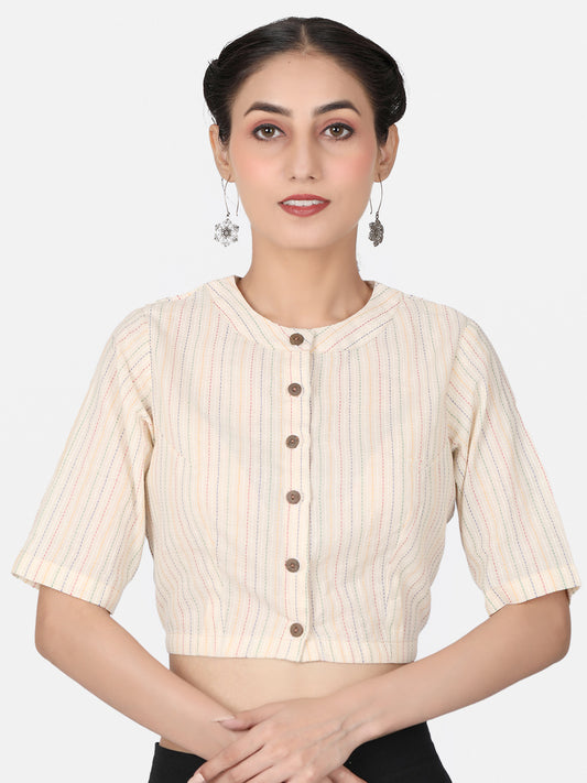 Off White Woven Design Cotton Saree Blouse