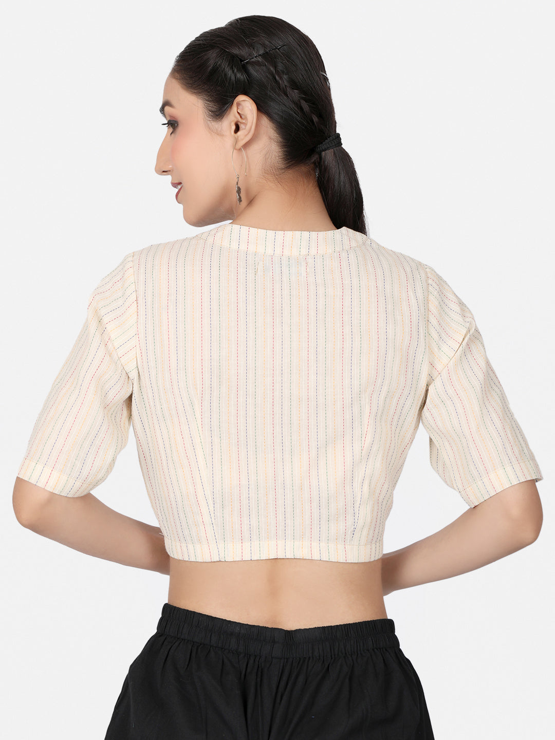 Off White Woven Design Cotton Saree Blouse