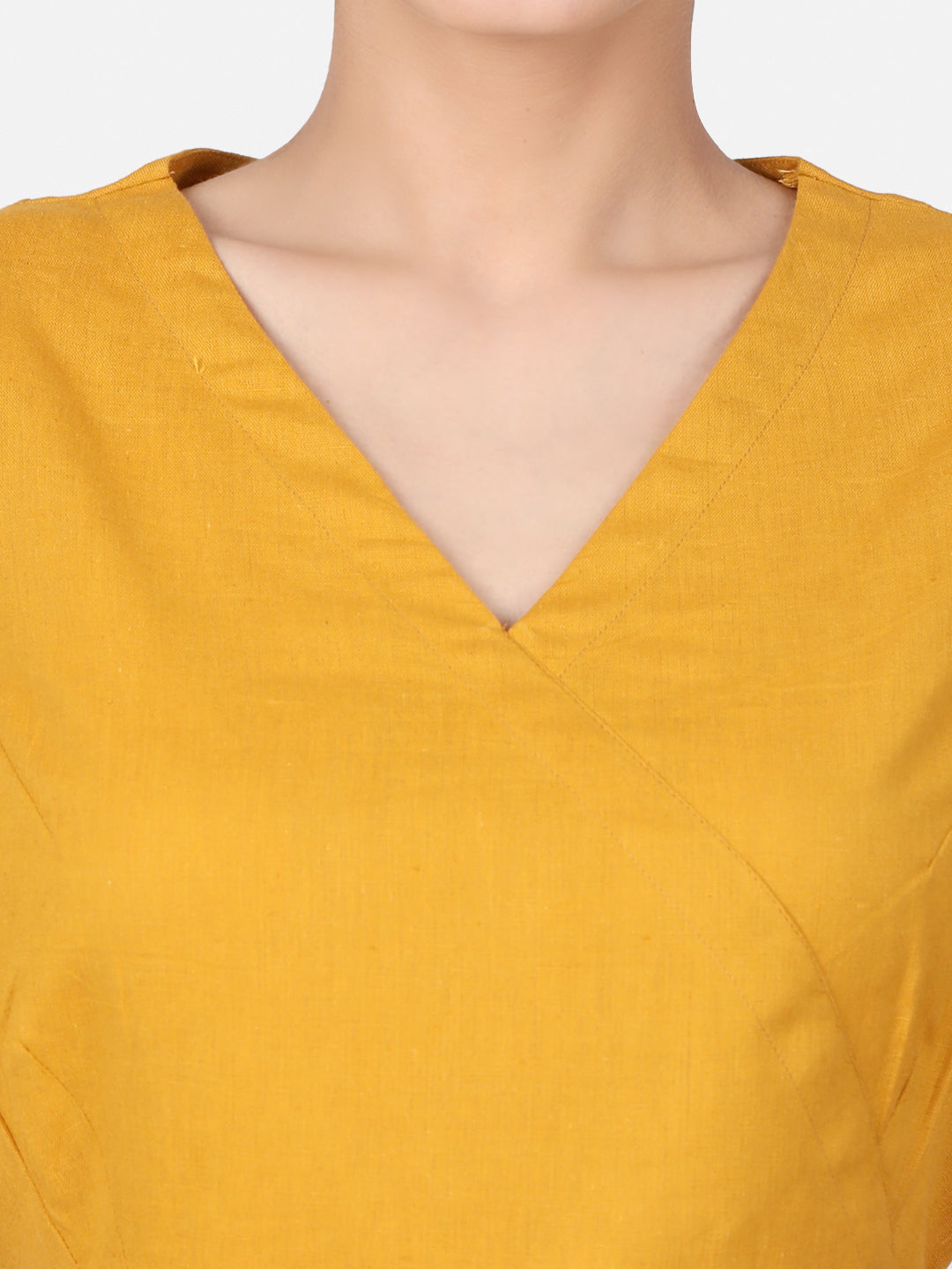 Mustard Solid Cotton Ready To Wear Saree Blouse