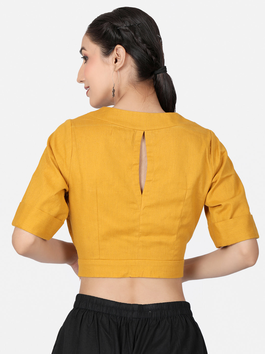 Mustard Solid Cotton Ready To Wear Saree Blouse