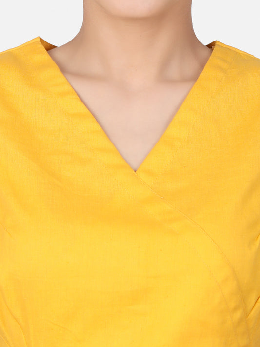 Women  Yellow solid Cotton Ready To Wear Non Padded Saree Blouse