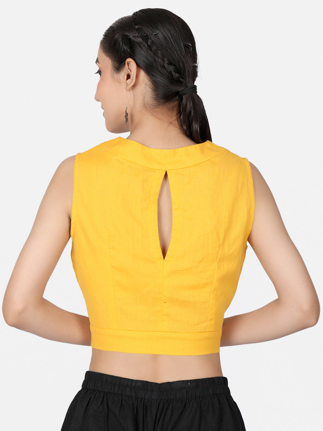 Women  Yellow solid Cotton Ready To Wear Non Padded Saree Blouse