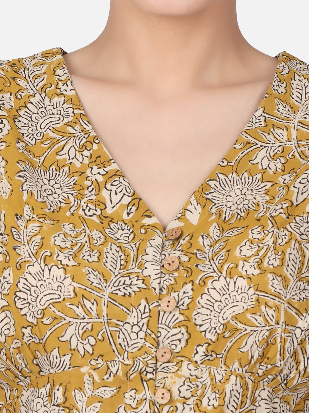 Mustard Block Printed Cotton Ready To Wear Saree Blouse
