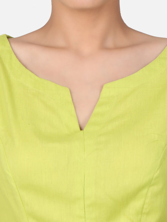 Lime Green  Solid Cotton Ready To Wear Saree Blouse