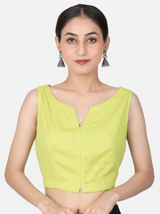 Lime Green  Solid Cotton Ready To Wear Saree Blouse