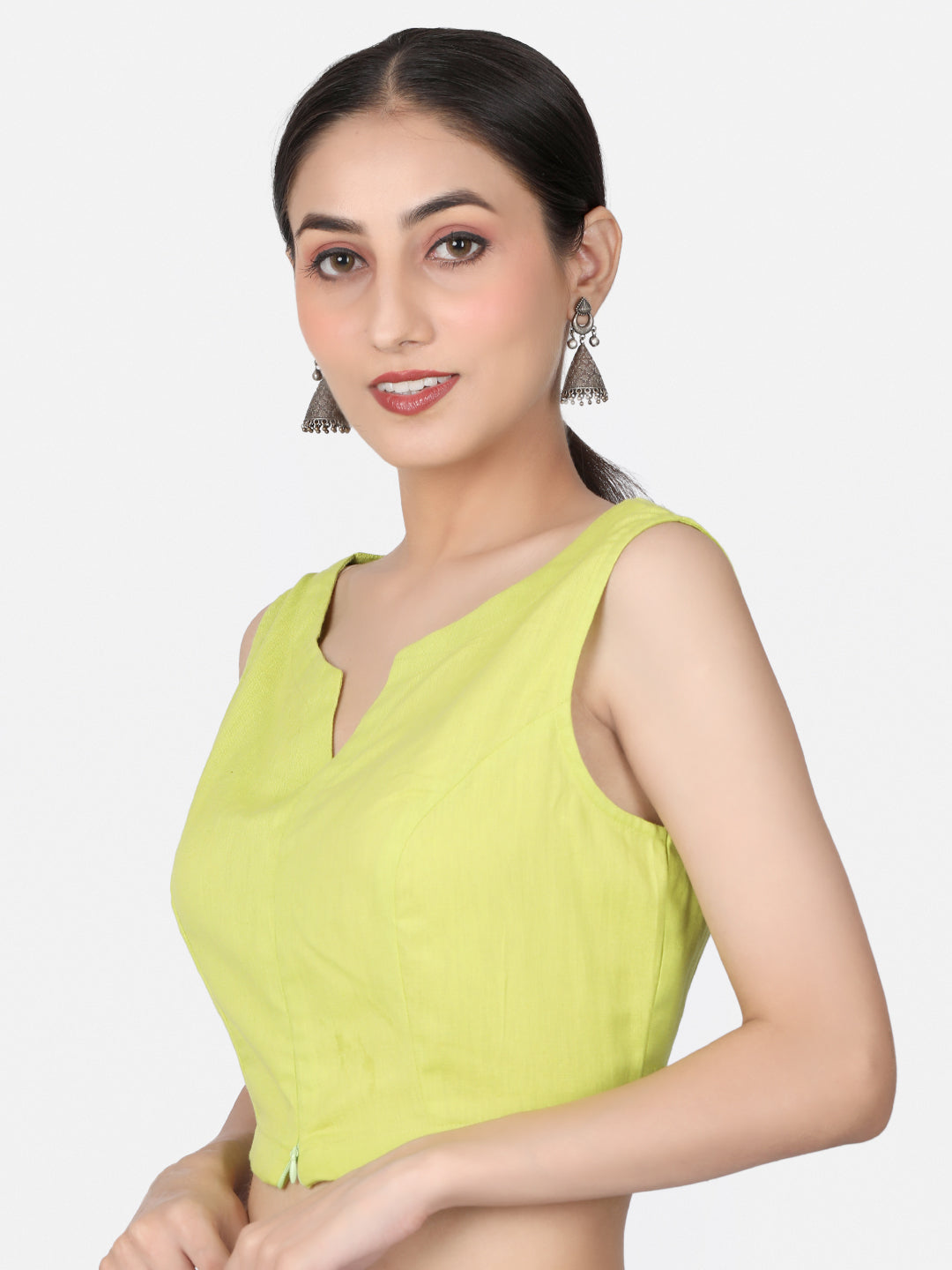 Lime Green  Solid Cotton Ready To Wear Saree Blouse