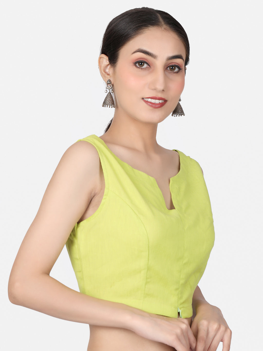 Lime Green  Solid Cotton Ready To Wear Saree Blouse