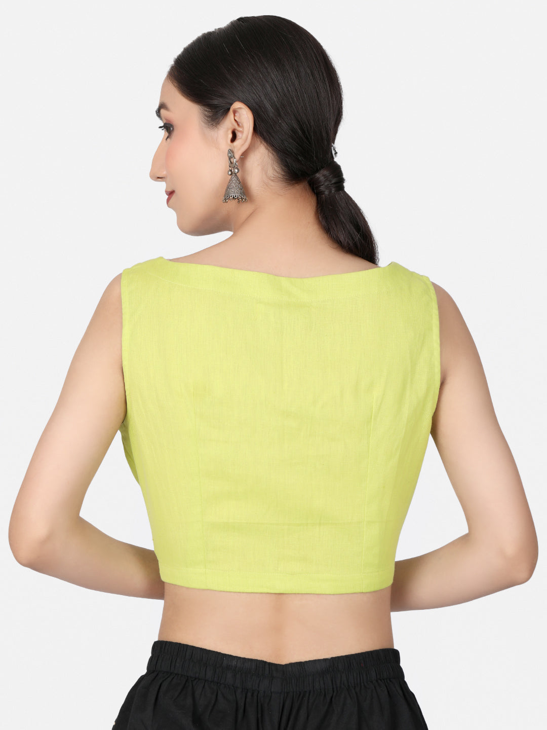 Lime Green  Solid Cotton Ready To Wear Saree Blouse
