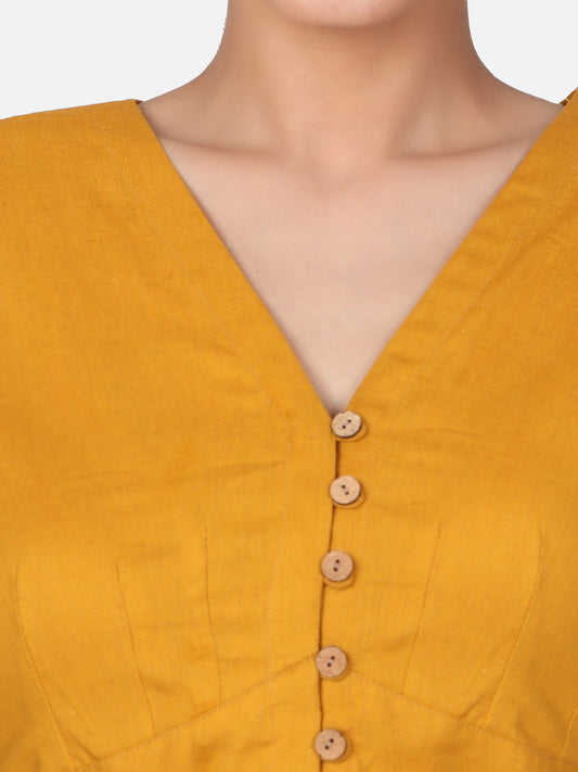 Mustard Solid Cotton Ready To Wear Saree Blouse