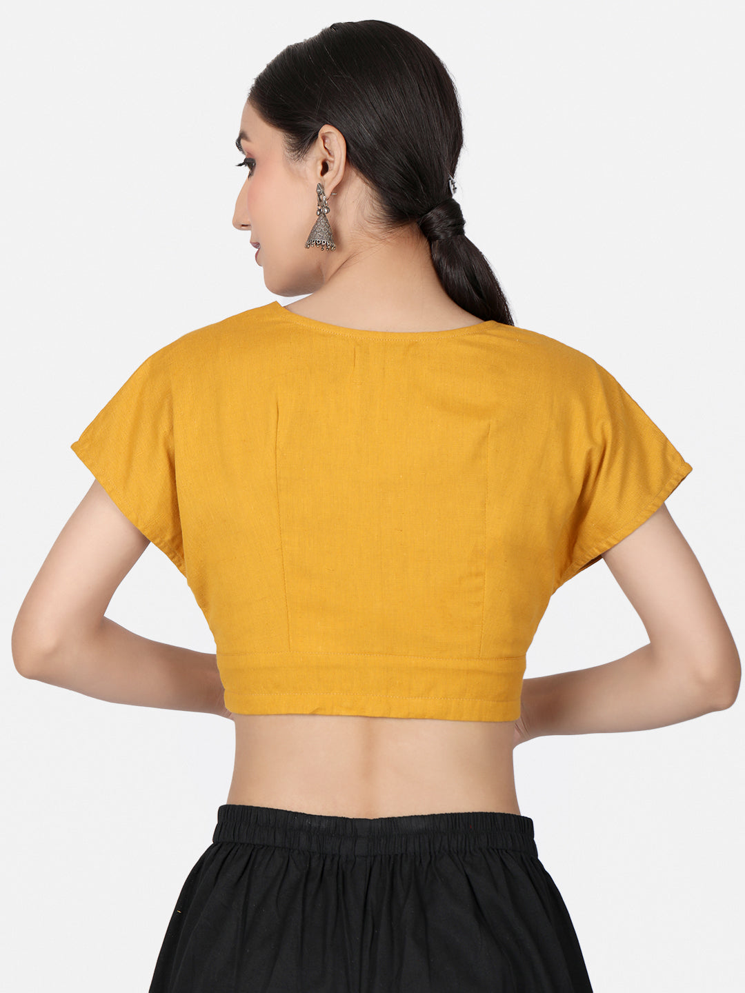 Mustard Solid Cotton Ready To Wear Saree Blouse