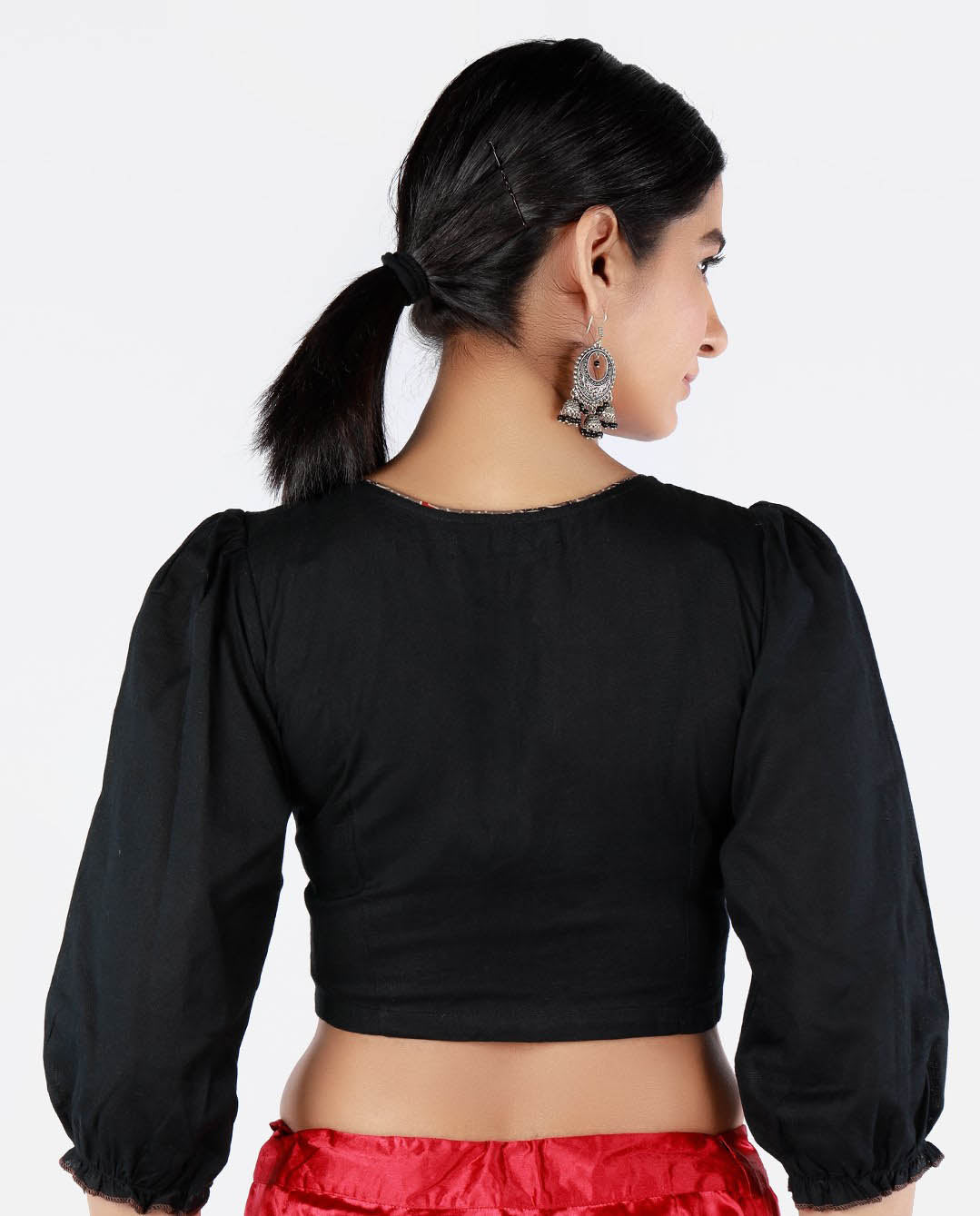 Women Solid Black 3/4 Sleeve Saree Blouse