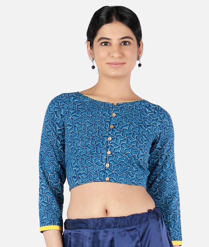 3/4 Sleeves Indigo Cotton Blouse