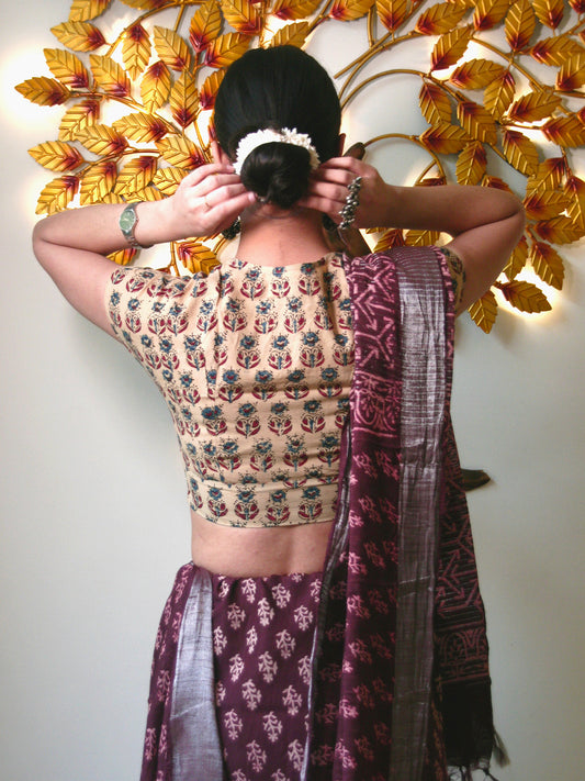 Block Printed Linen Saree