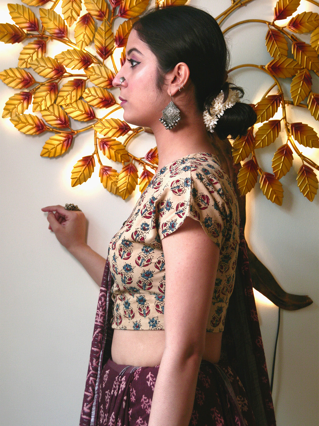 Block Printed Linen Saree
