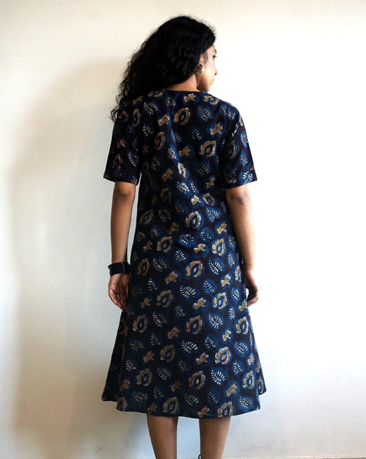 Brown Floral Handblock Dress