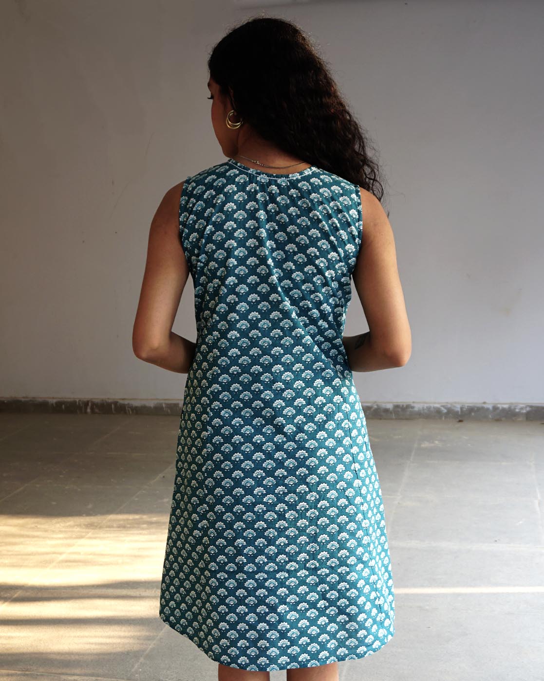 Teal Handblock Printed Dress