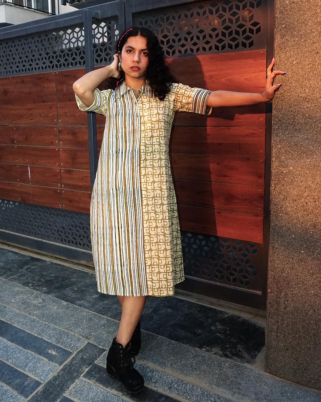 Cream Handblock Dress