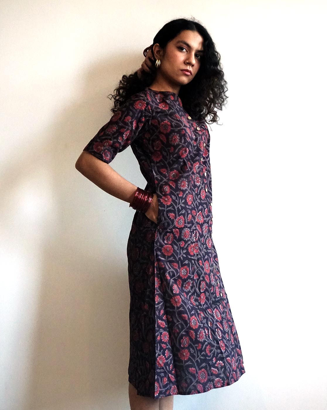 Black Floral Handblock dress