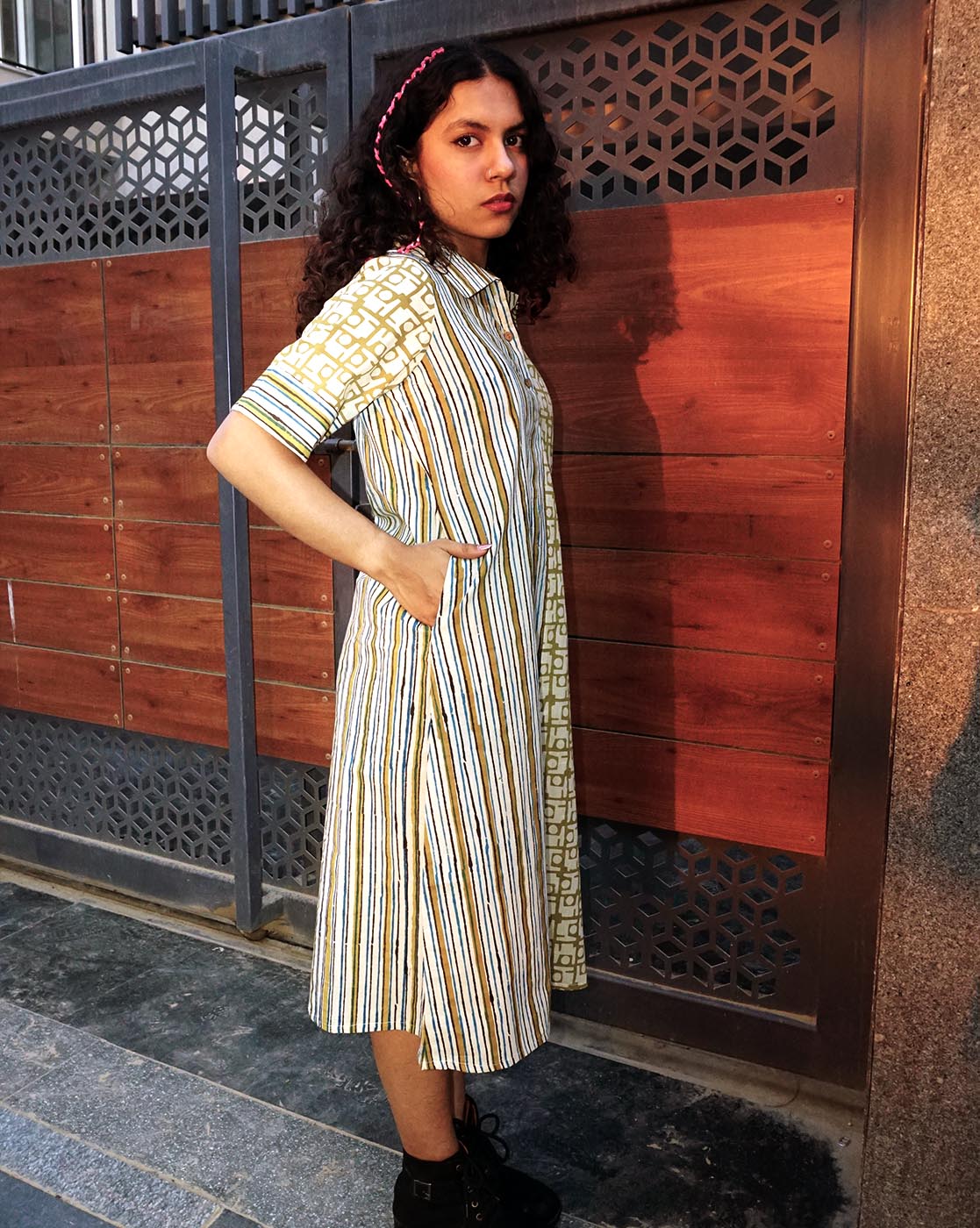 Cream Handblock Dress