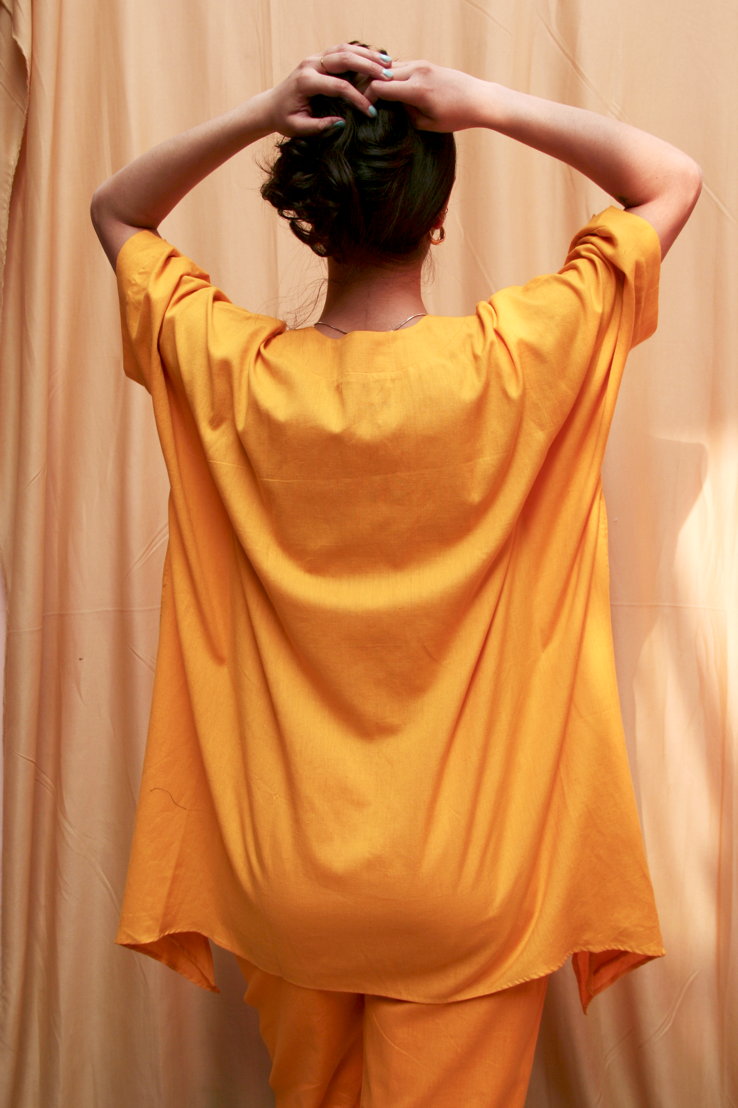 Solid-Colored Kaftan-inspired Cotton Tunic Set