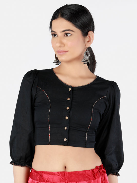 Black Cotton Saree Blouse