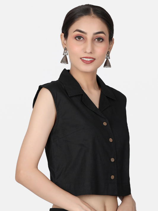 Black Cotton Crop Top