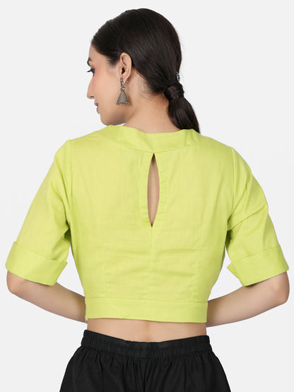 Lime Green solid Cotton Ready To Wear Saree Blouse
