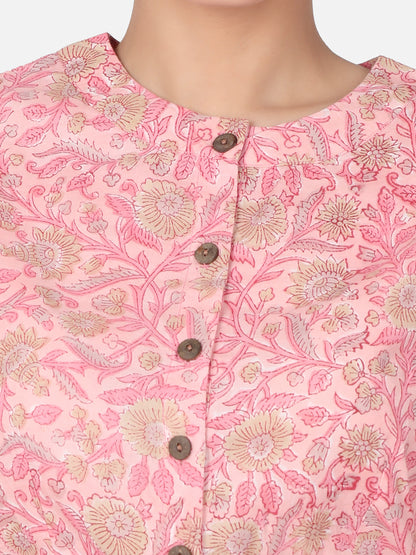 Floral Printed Cotton Saree Blouse