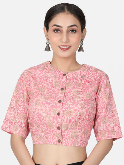 Floral Printed Cotton Saree Blouse