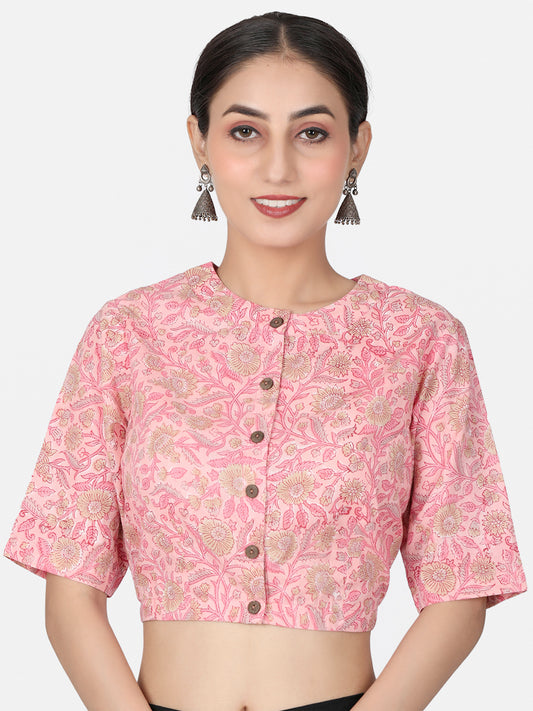 Floral Printed Cotton Saree Blouse